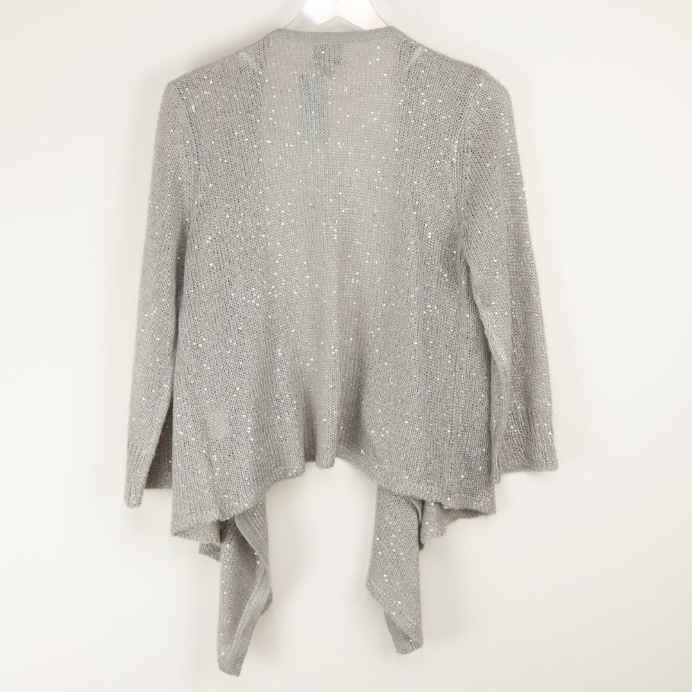 John & Jenn Oscar Cardigan Knit Sparkle Cardi Sequin Mohair Grey Size Large New - Picture 2 of 6